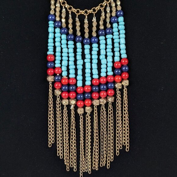 (2/$20) Dangling Red & Blue Seed Bead Necklace - Picture 2 of 5